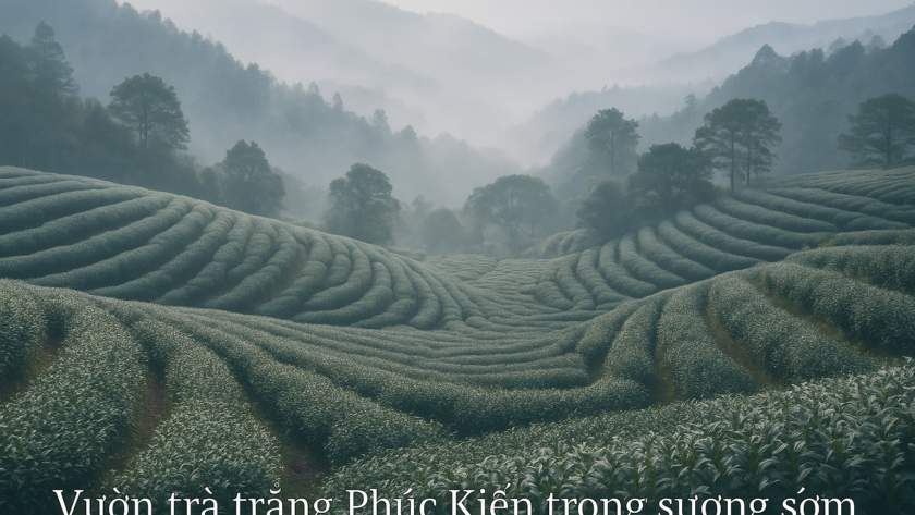 Trà Bạch Hào – Trà trắng cao cấp, thanh tao & quý phái Vườn trà trắng ở Phúc Kiến trong sương sớm, nơi sản xuất trà Bạch Hào nổi tiếng.