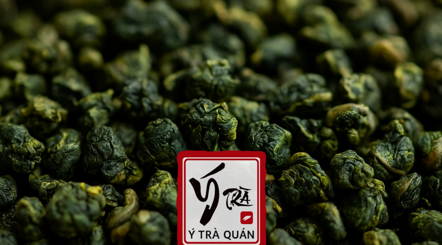 Trà Thiết Quan Âm – Hương thơm bất hủ của trà truyền thống Cận cảnh cánh trà Thiết Quan Âm xoăn tròn, màu xanh ngọc, tuyển chọn tại Ý Trà Quán.