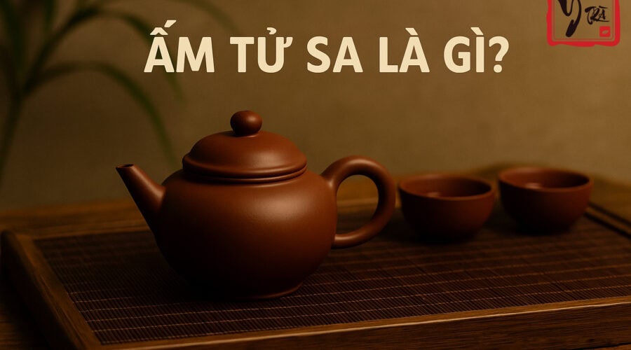 Ấm tử sa là gì – Bộ ấm tử sa trên bàn trà gỗ tại Ý Trà Quán