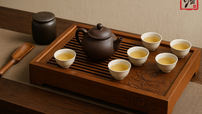 Khay trà đẹp bằng gỗ chạm khắc tinh xảo – Ý Trà Quán.
