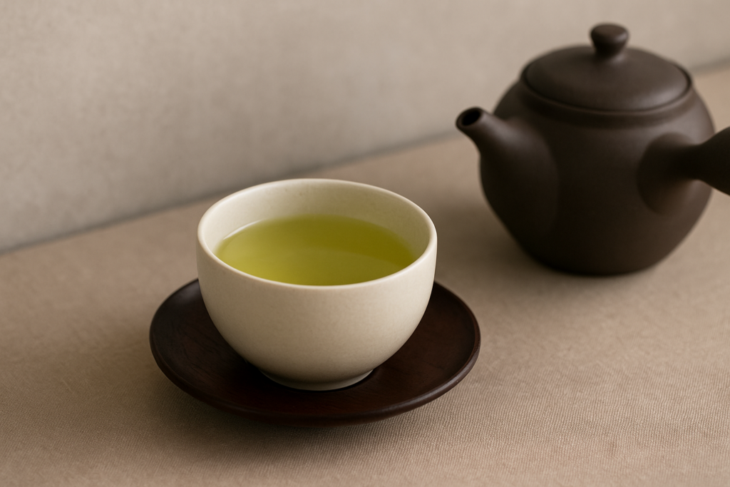 Tách trà gyokuro Nhật Bản hương vị thanh tao.