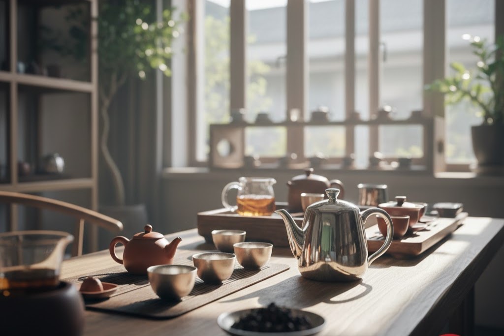 Bàn trà Việt tinh tế với ấm chén cao cấp tại Ý Trà Quán