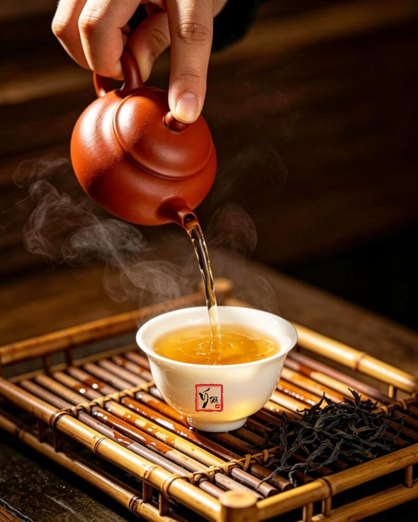 Phượng Hoàng Đơn Tùng Là Gì? Giải Mã "Hương Hình" Và Cái Tên "Áp Thỉ Hương" Rót trà phượng hoàng đơn tùng từ ấm chu nê ra chén, nước vàng óng trong bộ pha công phu