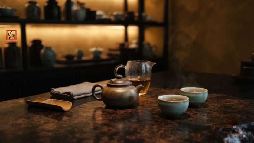 Chọn ấm pha trà cho người mới: bắt đầu từ loại trà bạn uống Chọn ấm pha trà cho người mới — bộ ấm chén trên bàn gỗ trong không gian trà